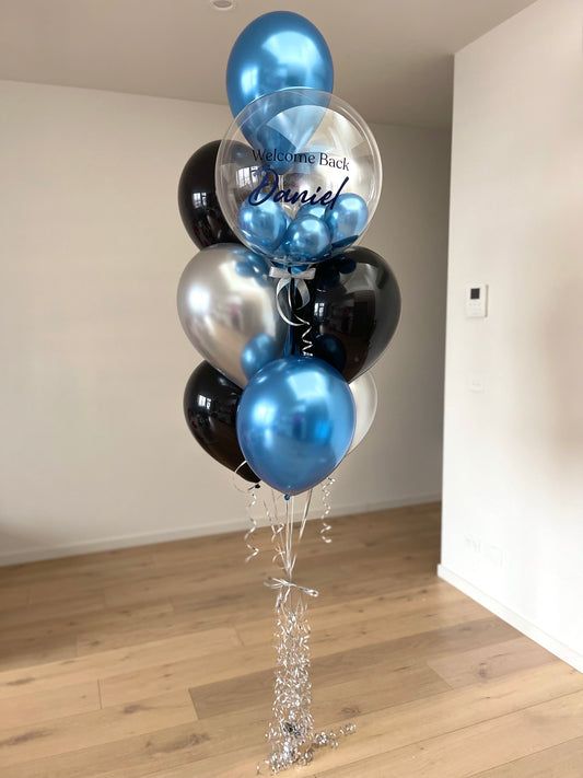 Personalised Balloon Bouquet with mini balloons - Blue, Silver and Black