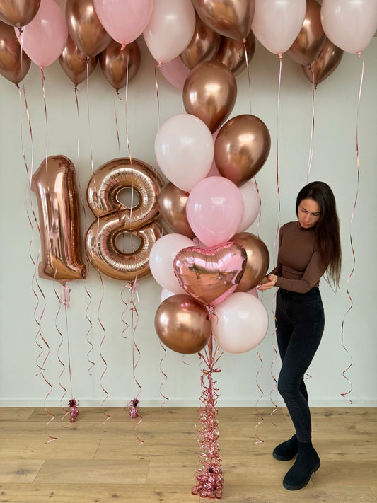 Balloon Party Pack - Numbers, Bouquet and Ceiling balloons - Pink and Rose Gold