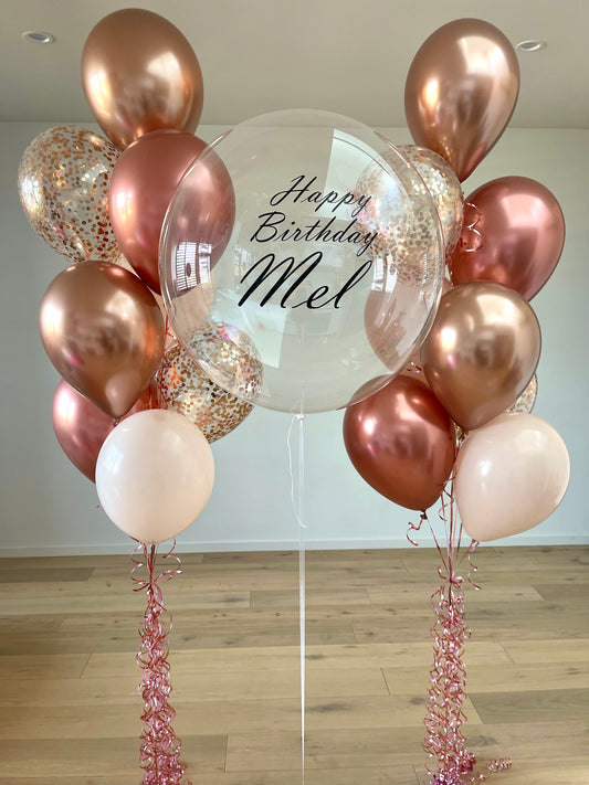 Personalised Balloon with 2 Bouquets - Rose Gold