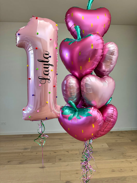 Number and Strawberry Hearts Balloon Bouquet