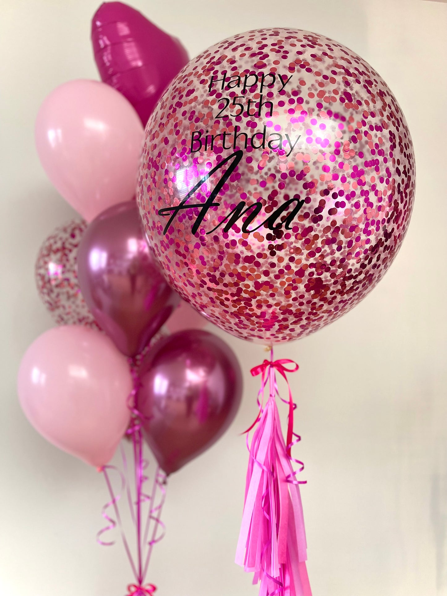 Personalised Confetti Balloon with Bouquet - Pink