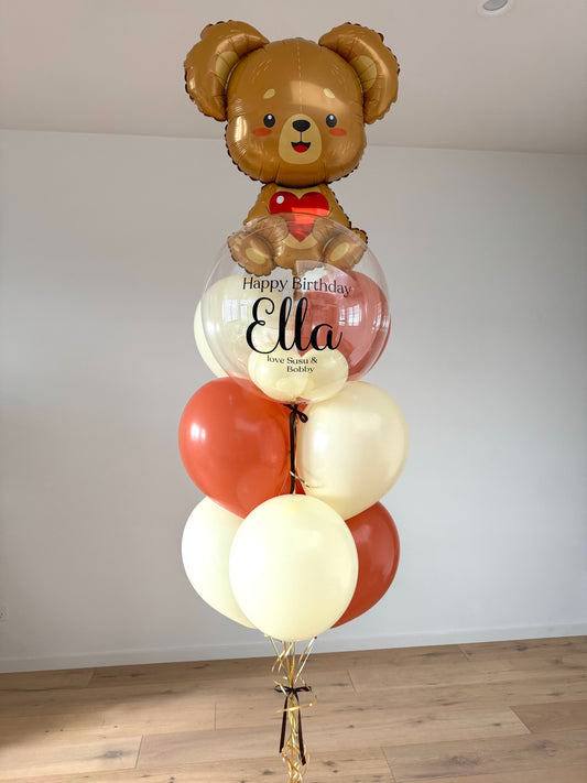 Personalised Bubble balloon bouquet with Teddy Bear