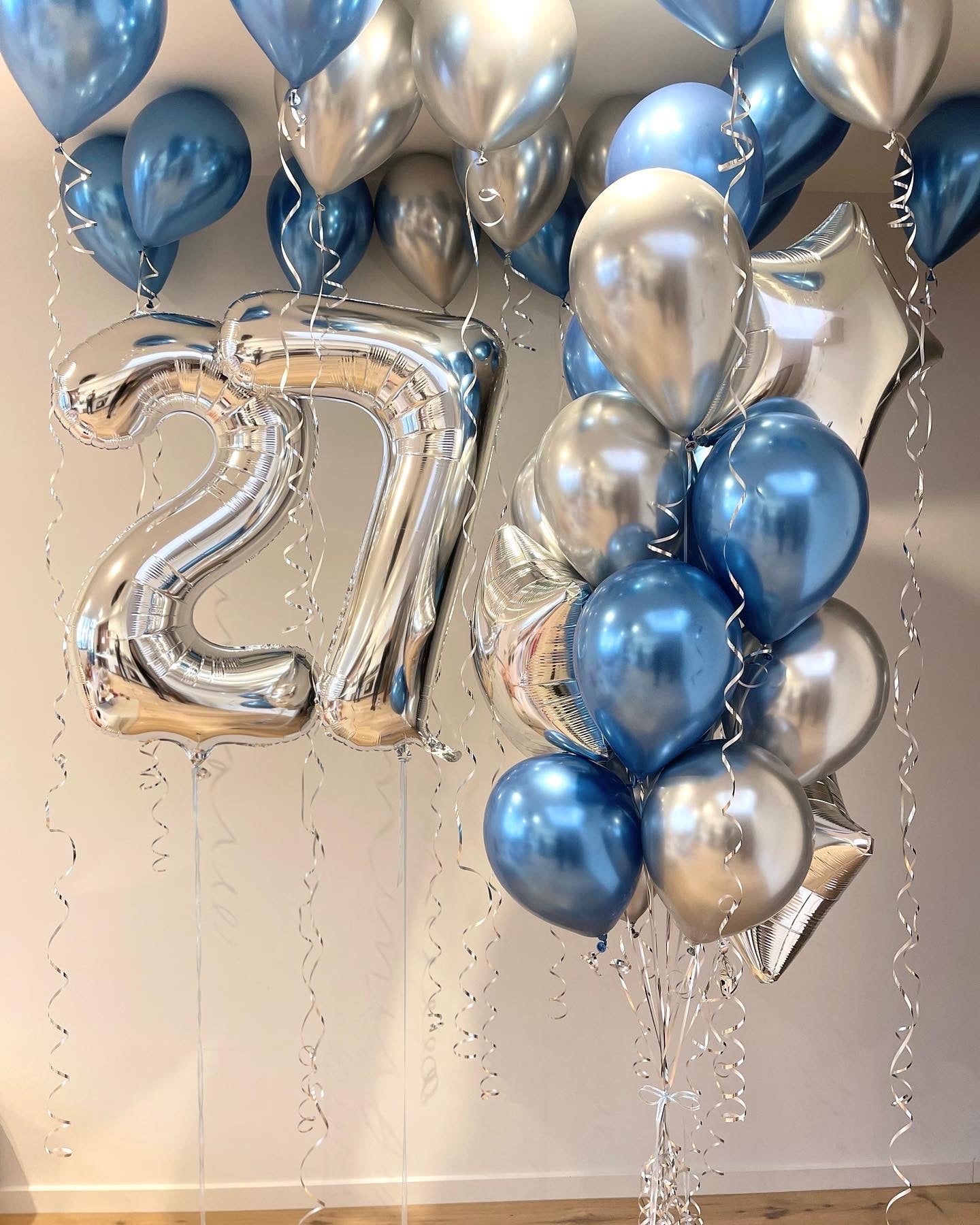 Balloon Party Pack - Numbers, Bouquet and Ceiling balloons - Blue and Silver