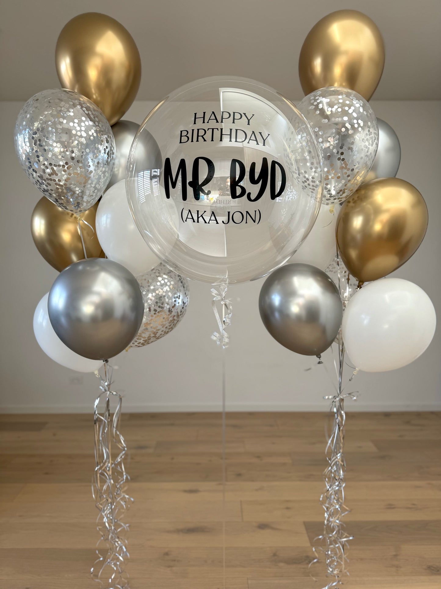 Luxury Gold and Silver Balloon Bouquet