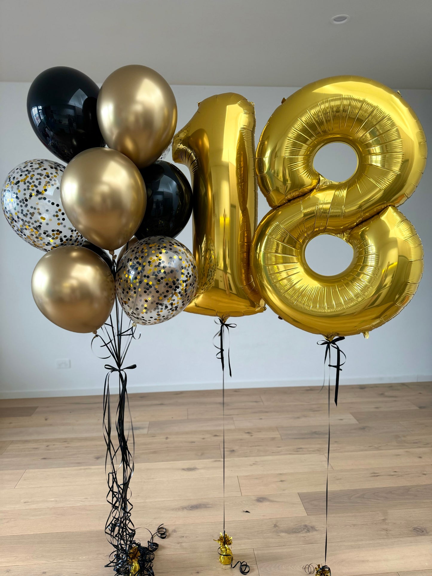 Numbers & 1 Balloon Bouquet - Gold and Black