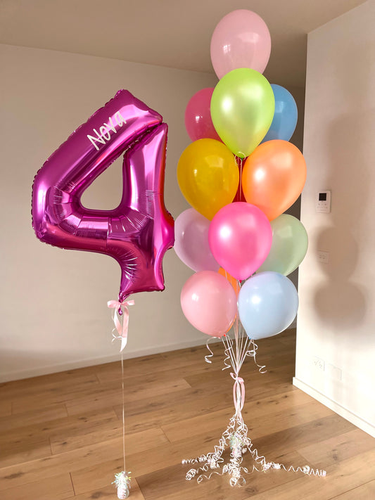 Numbers & 1 Balloon Bouquet - Mixed Colours