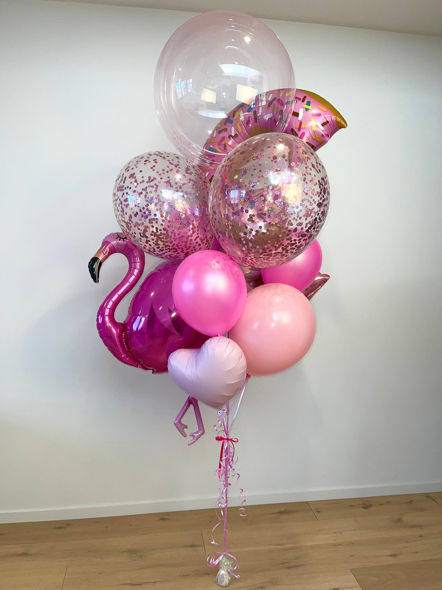 Extra Large Balloon Bouquet - Pink Flamingo, Donut, Hearts and Stars