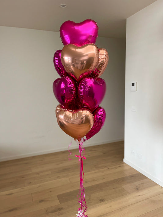 Hearts Balloon Bouquet - Magenta Pink and Rose Gold