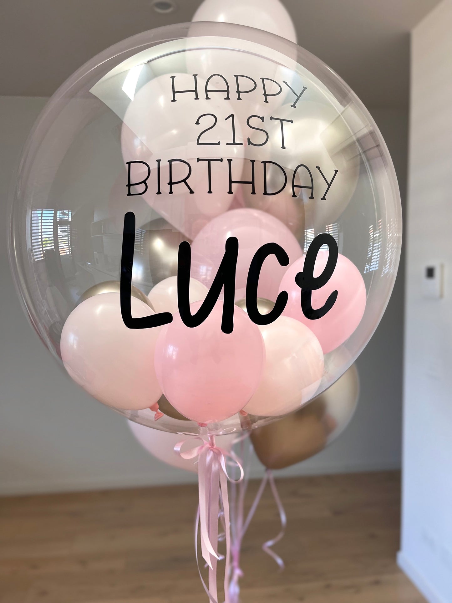 Personalised Balloon with 1 Balloon Bouquet - Light Pink and Champagne