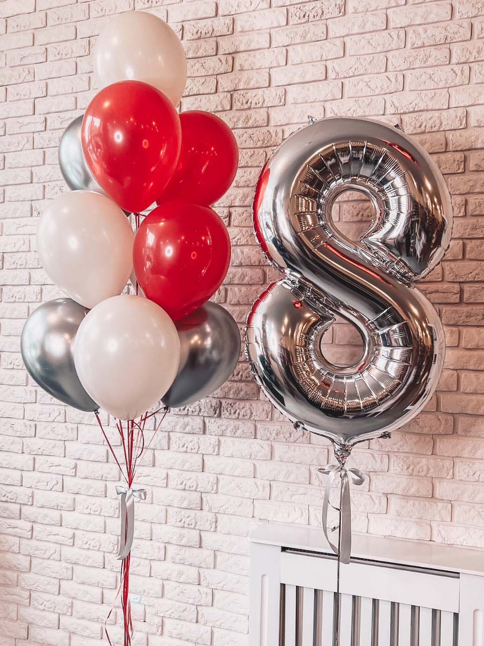 Number & 1 Balloon Bouquet - Red and Silver