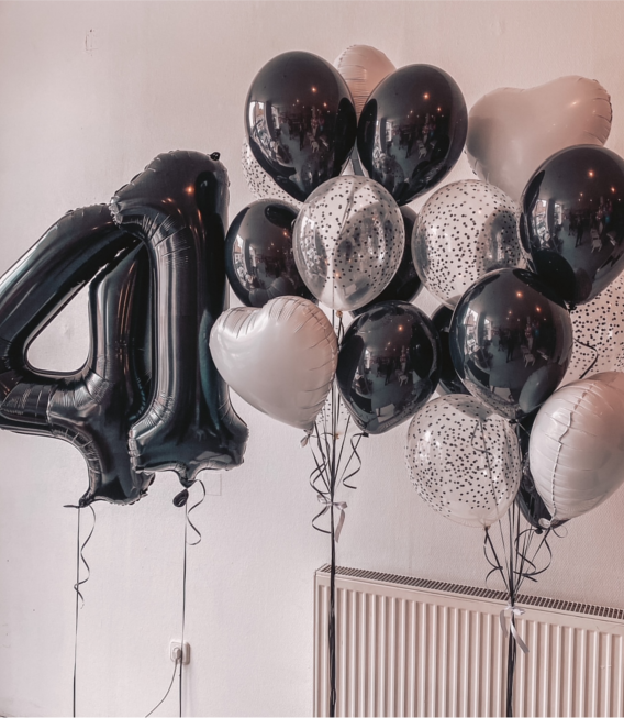 Numbers & 2 Balloon Bouquets - Black and White