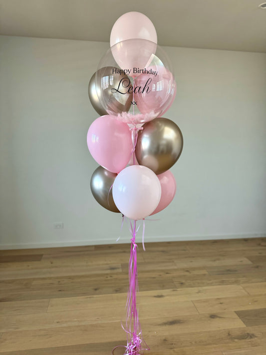 Personalised Balloon Bouquet with feathers - Pink and Champagne