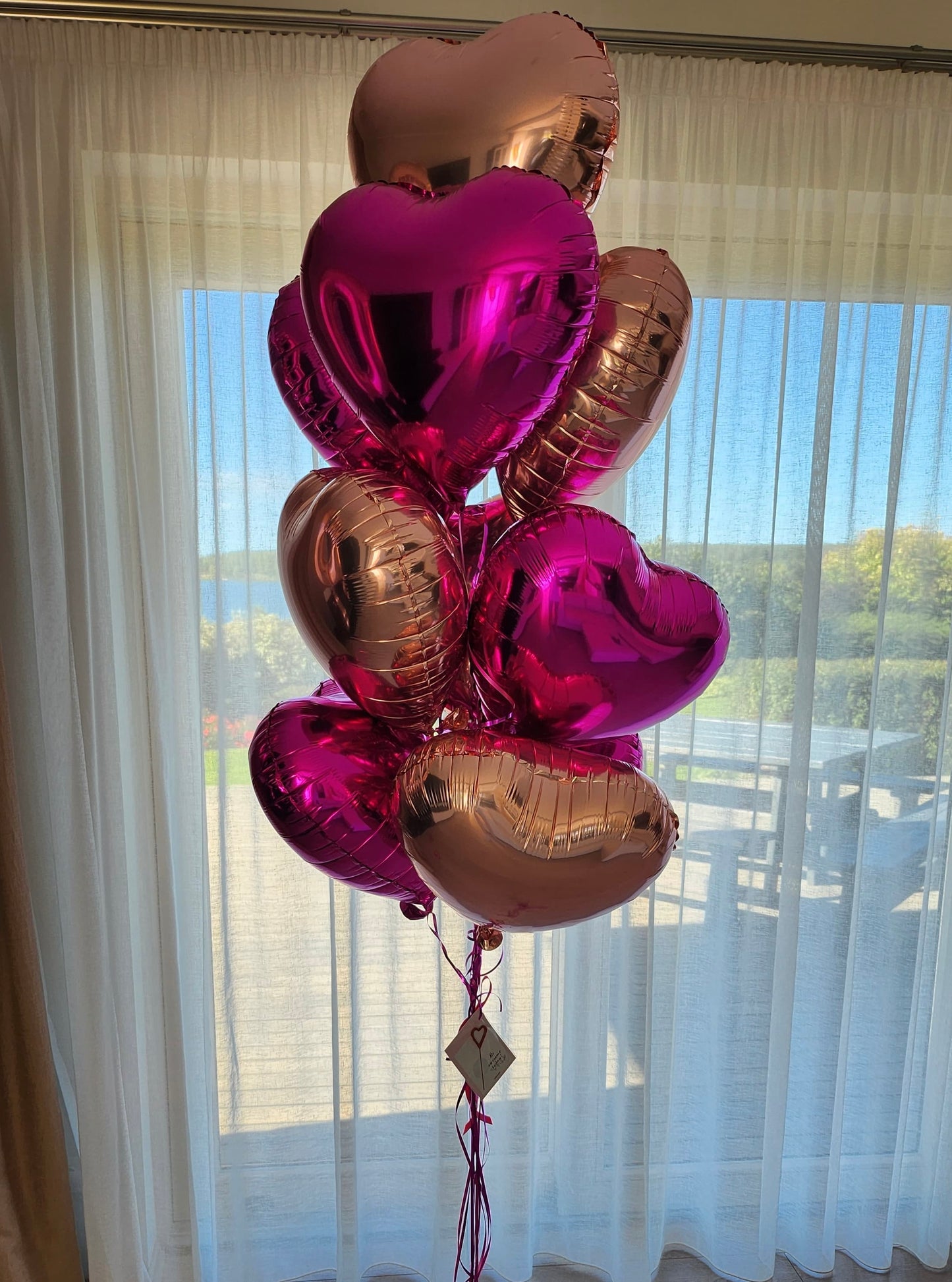 Hearts Balloon Bouquet - Magenta Pink and Rose Gold