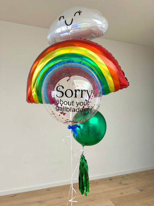 Personalised Rainbow and Happy Cloud Balloon Bouquet