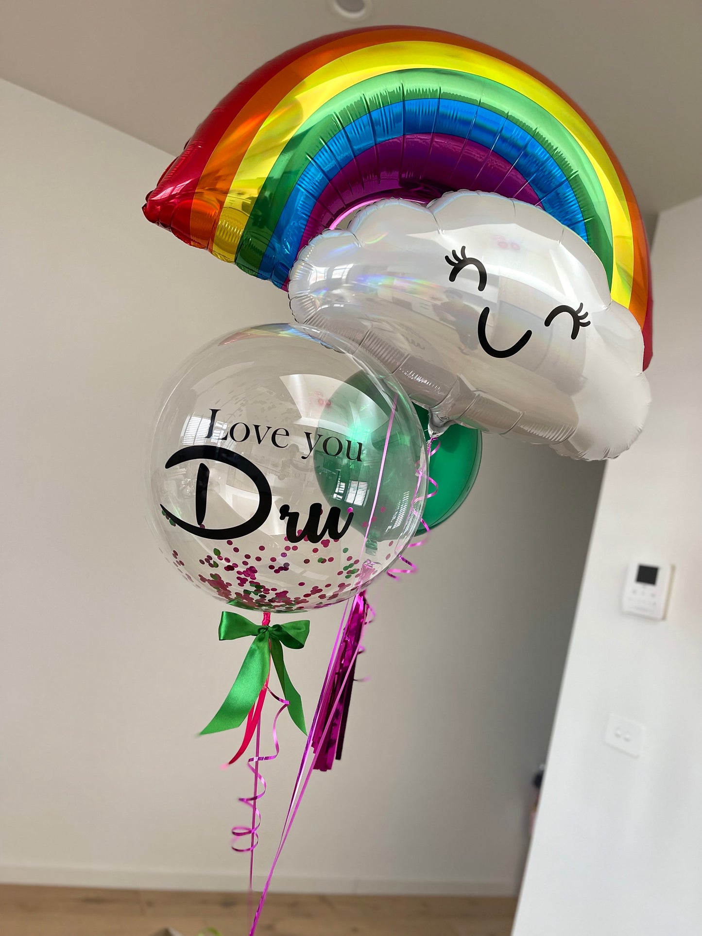 Personalised Rainbow and Happy Cloud Balloon Bouquet