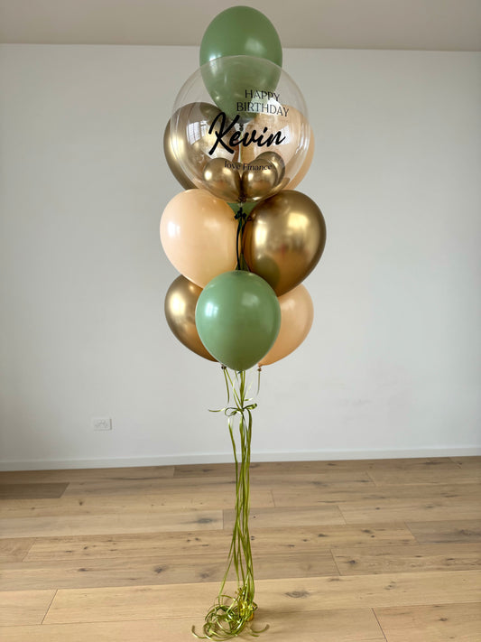 Personalised Balloon Bouquet with mini balloons - Sage Green, Beige and Gold