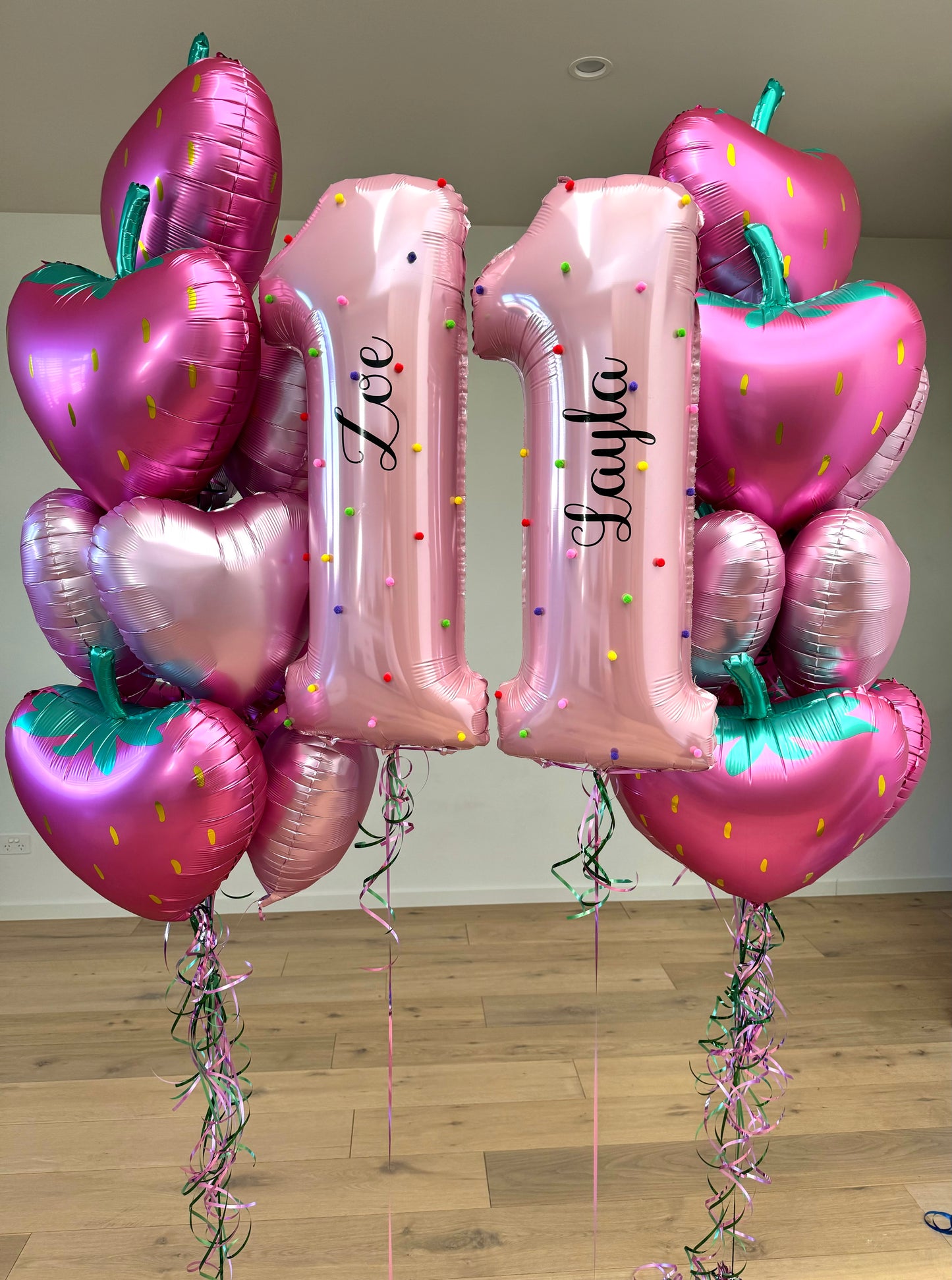 Number and Strawberry Hearts Balloon Bouquet