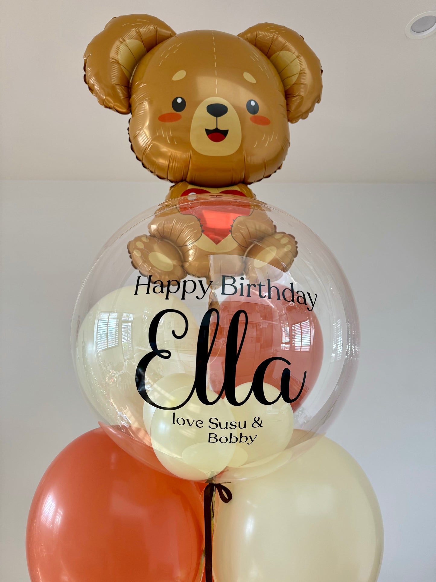 Personalised Bubble balloon bouquet with Teddy Bear