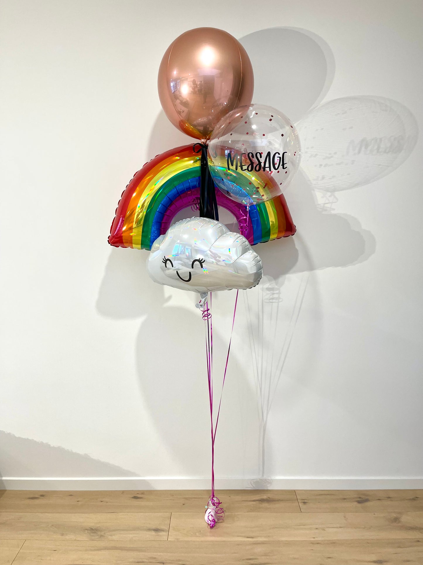 Personalised Rainbow and Happy Cloud Balloon Bouquet