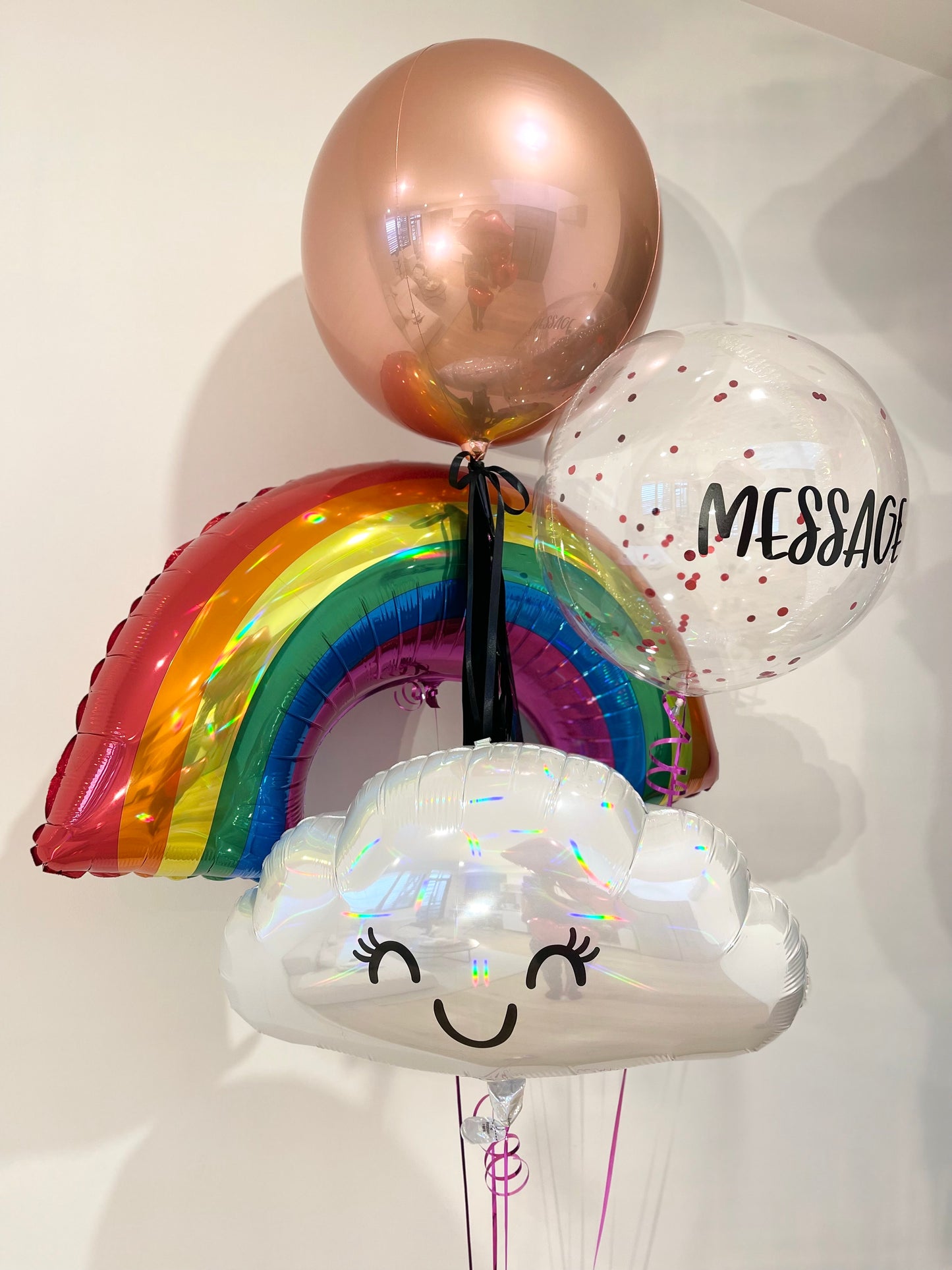 Personalised Rainbow and Happy Cloud Balloon Bouquet